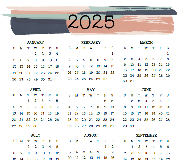 2025 Yearly Calendar- Digital Download