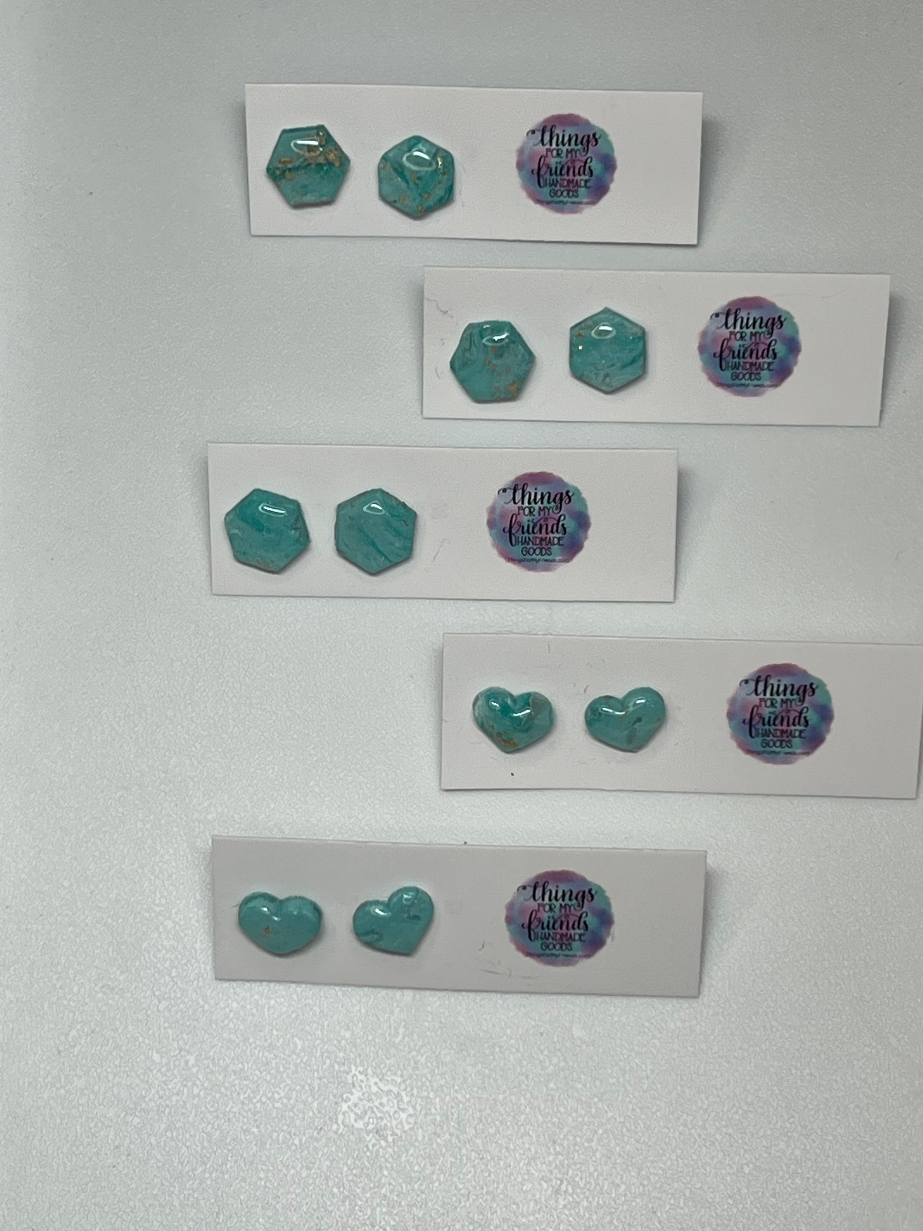 Studs- Teal/Gold Marble