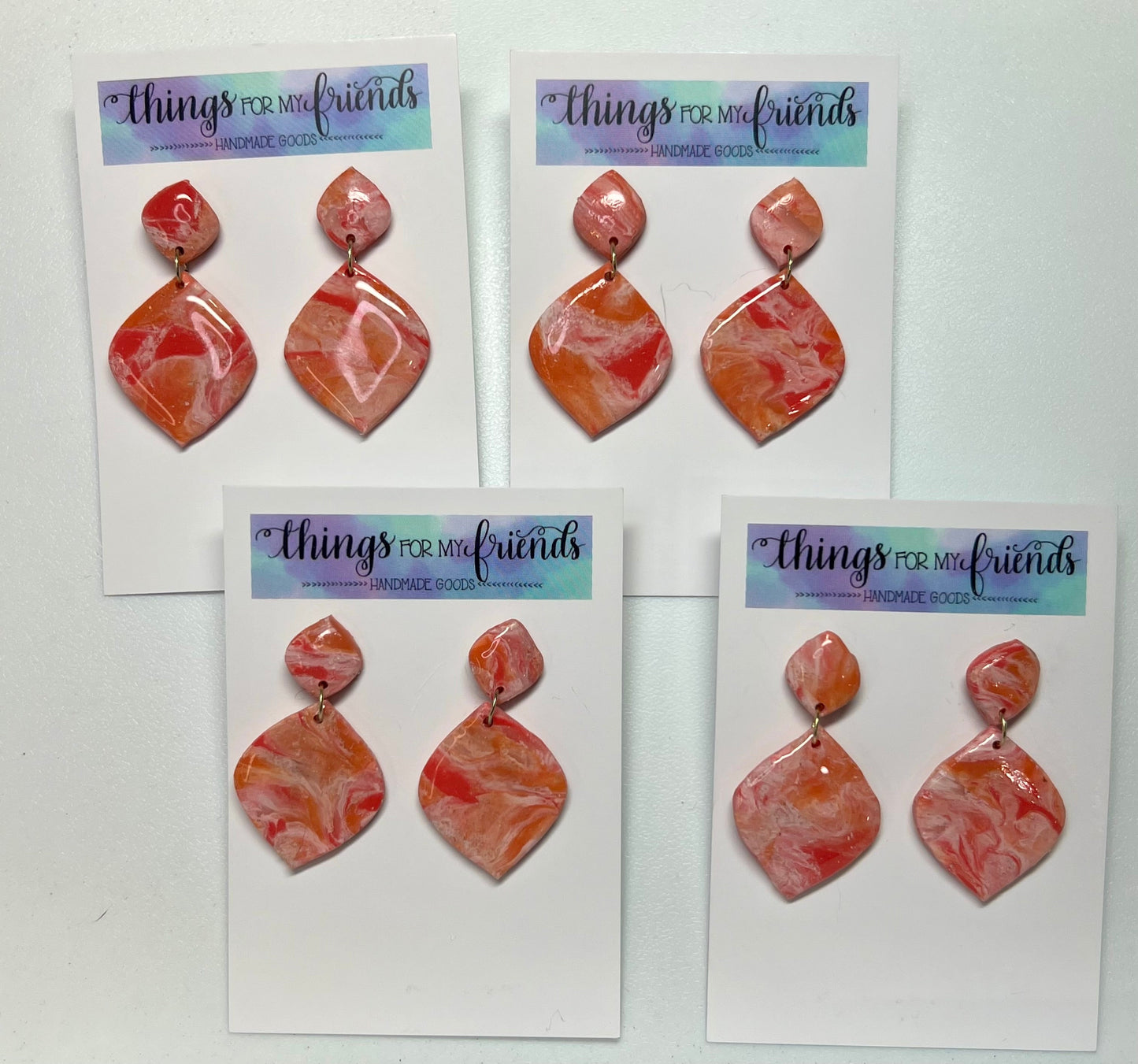 Stud Dangles- Orange/Red Marble