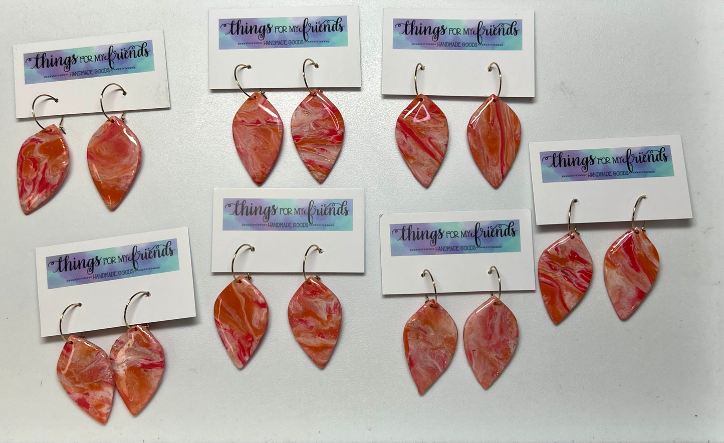 Hoop Dangles- Orange/Red Marble