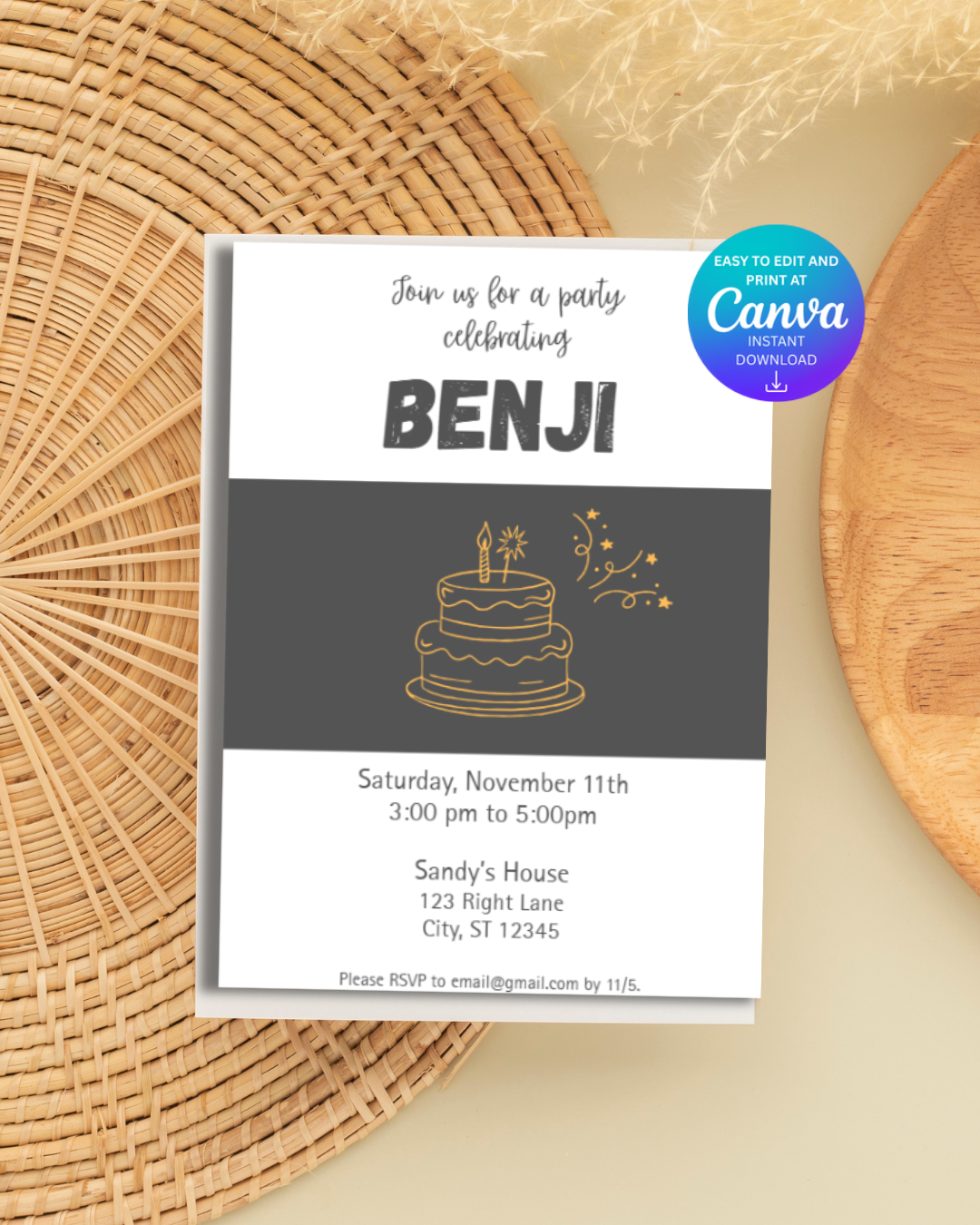 Gold Cake Birthday Invitation Template