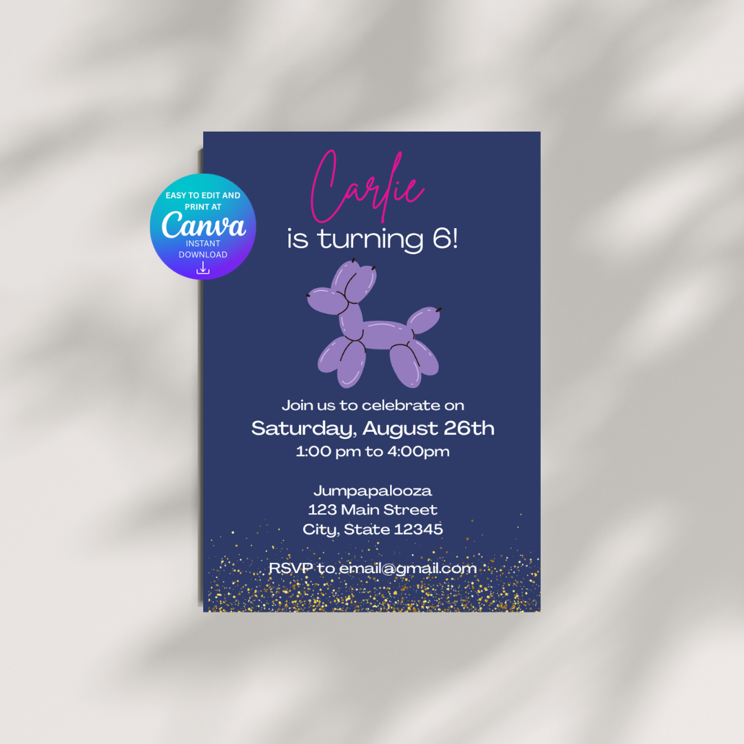 Balloon Dog Birthday Invitation Template